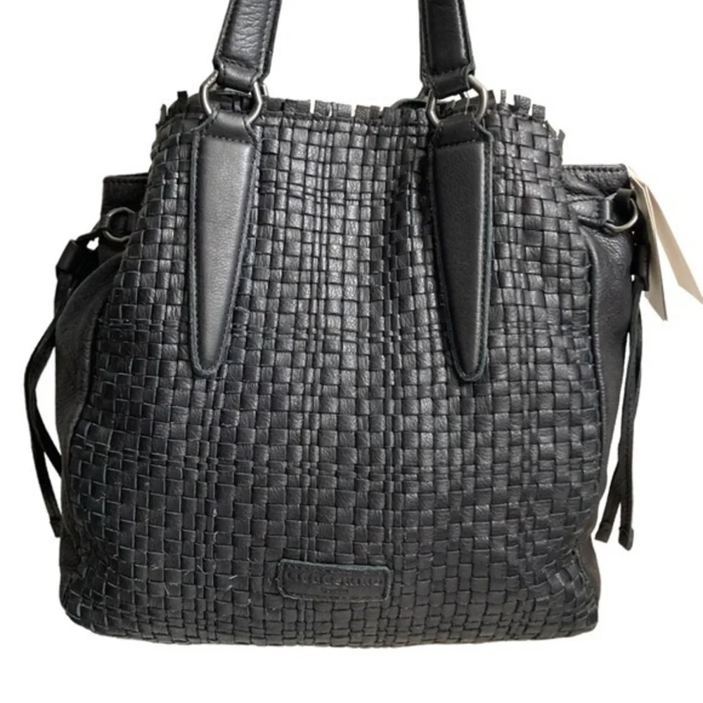 NWT LEIBESKIND-BERLIN SHOULDER SATCHEL woven black leather beautiful